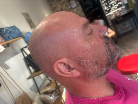 Détail du fondu entre la tempe et la barbe